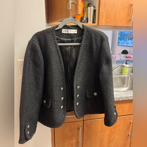 Zara Women's Black Textured Blazer